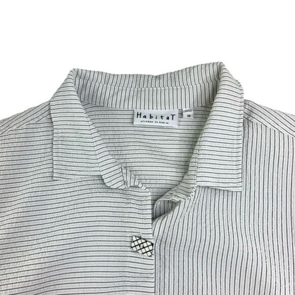 Habitat White Pinstripe Textured Button Down Long Sleeve Shirt - Picture 2 of 5